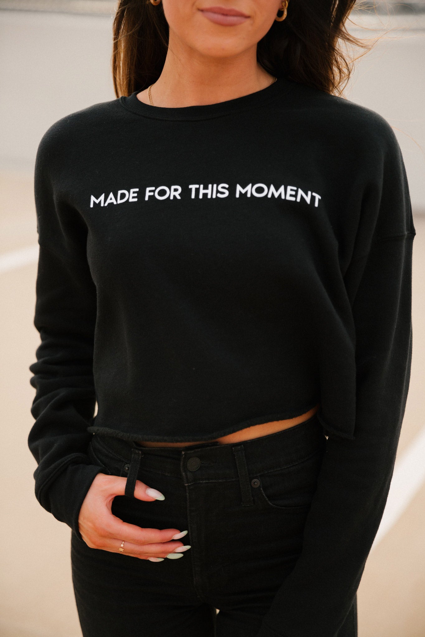"Made for this Moment" Black Cropped Sweatshirt